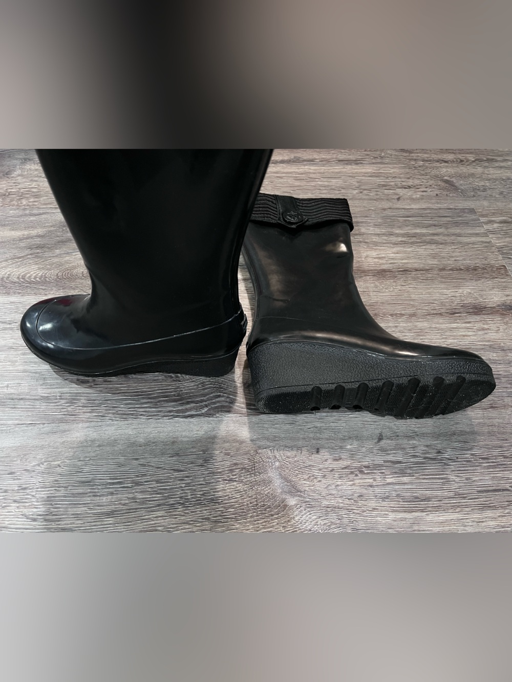 Sperry Top-Sider Women’s Black Tall Rain Boots with Quilted Cuff With 2” Heel - Picture 6 of 6